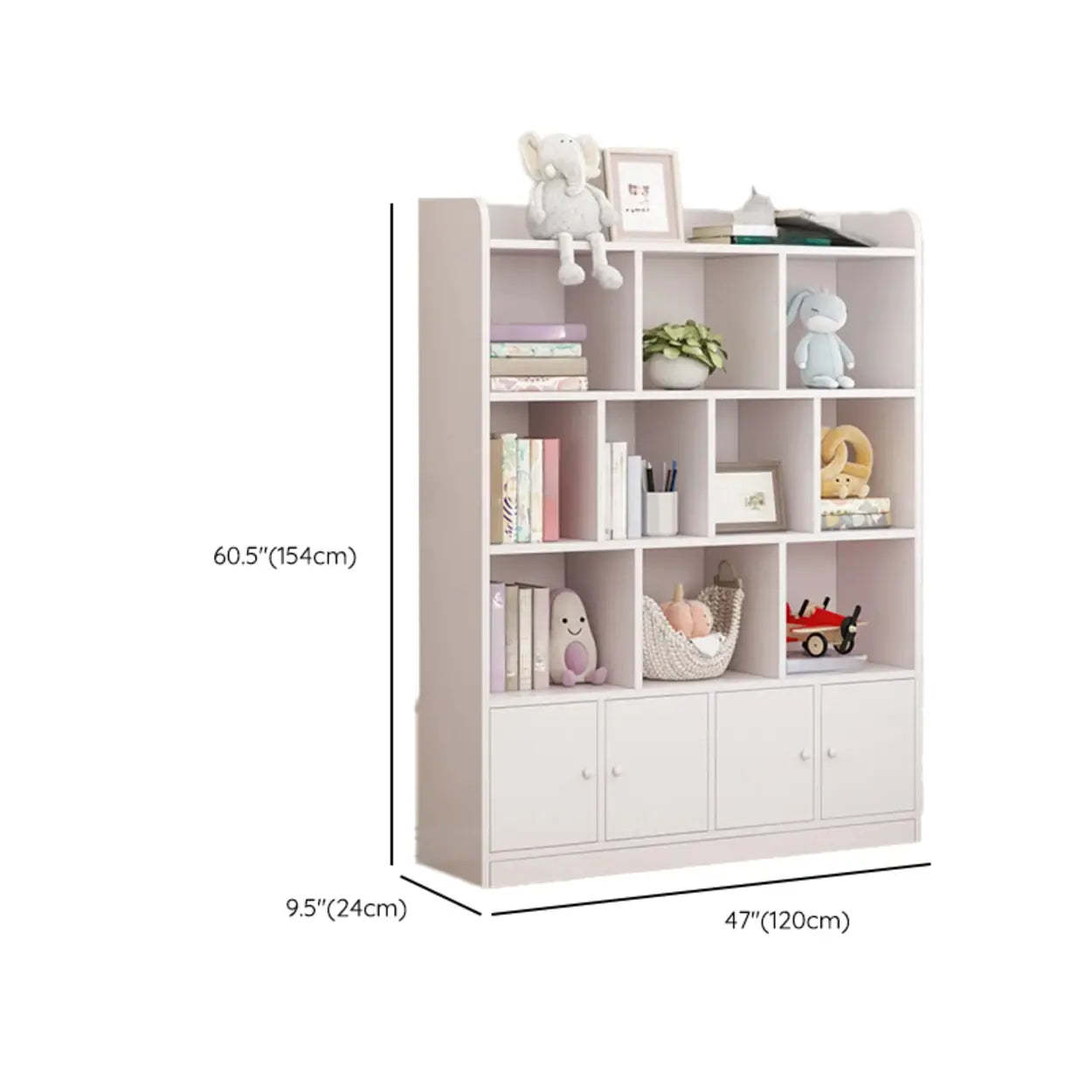 Modern Horizontal White Wood Display Bookcase