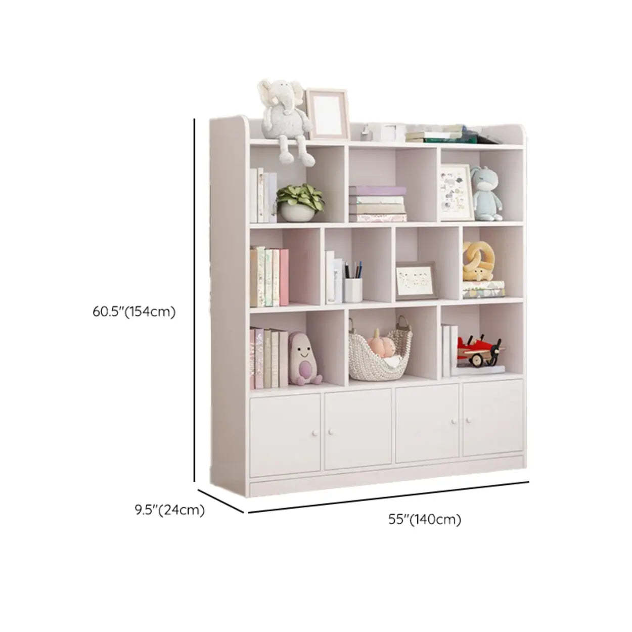 Modern Horizontal White Wood Display Bookcase