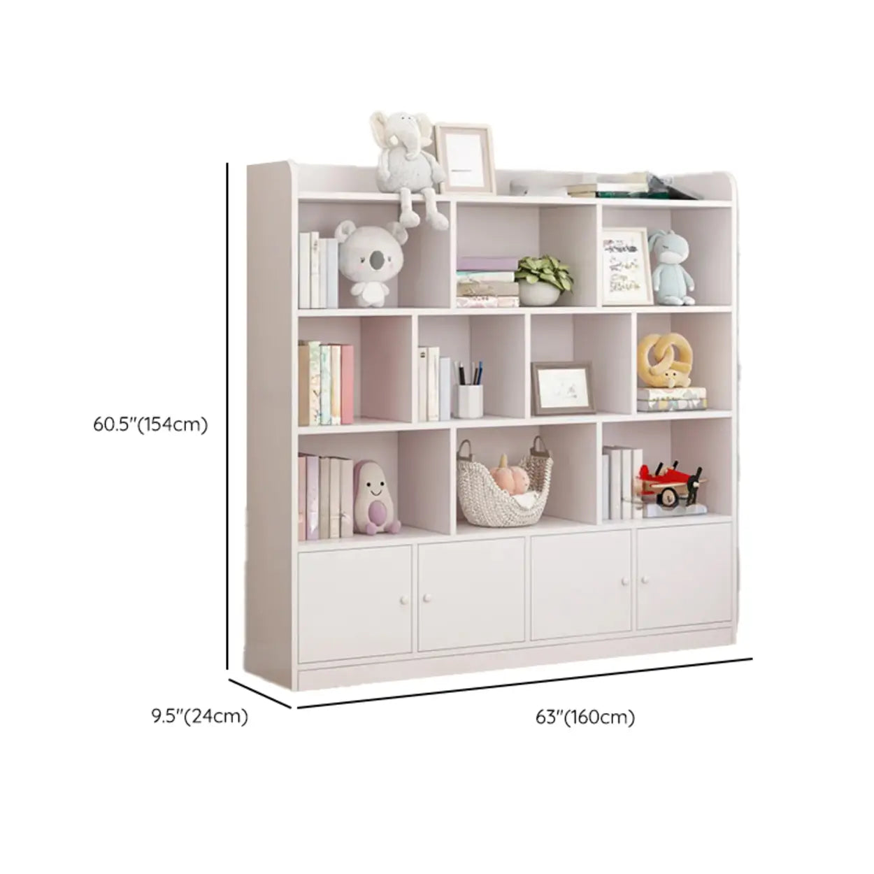 Modern Horizontal White Wood Display Bookcase