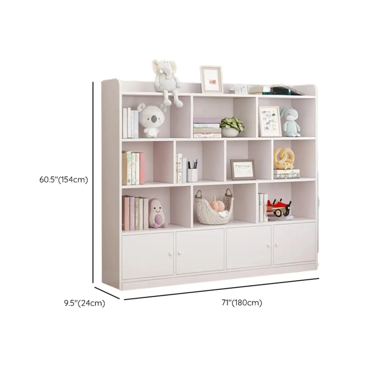 Modern Horizontal White Wood Display Bookcase