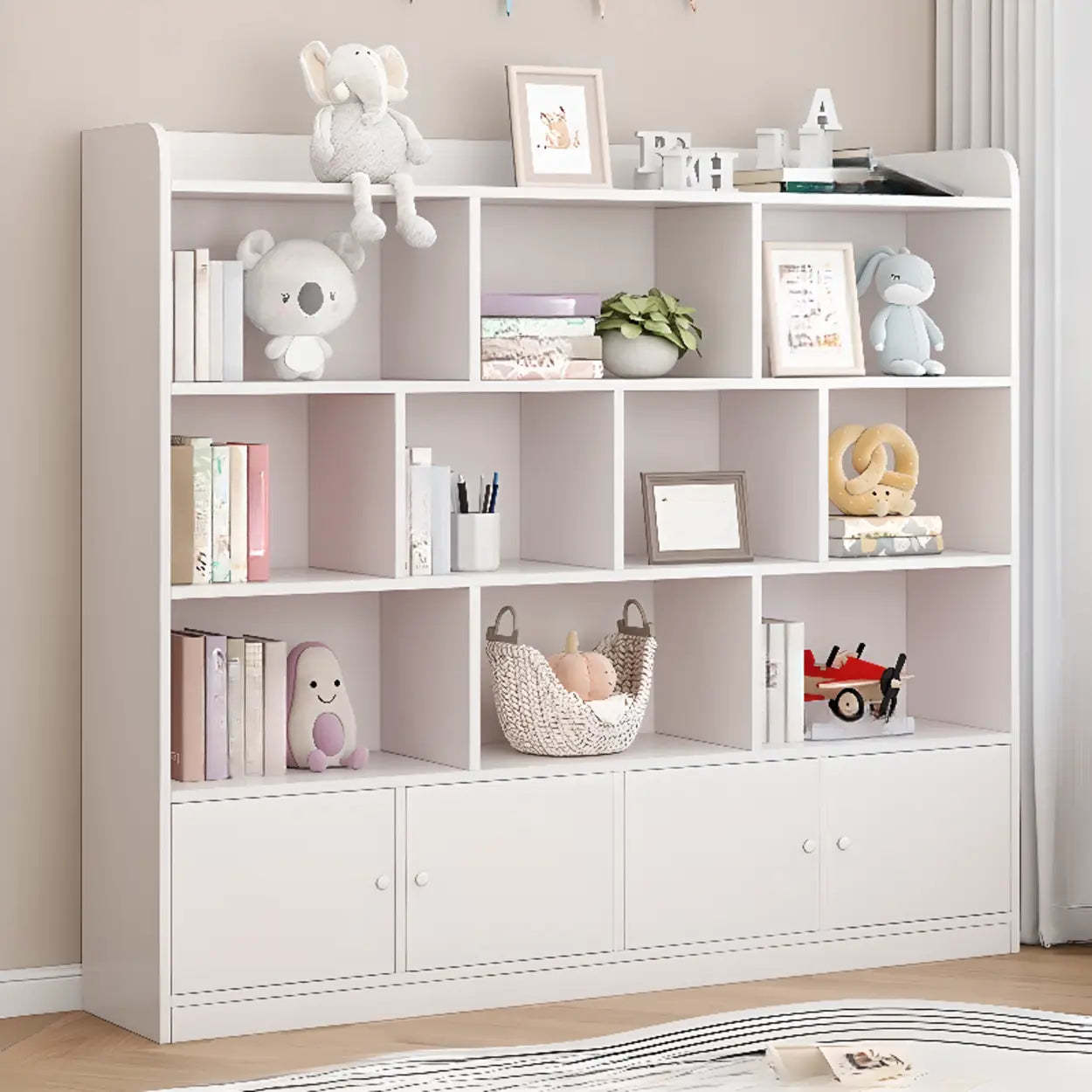 Modern Horizontal White Wood Display Bookcase