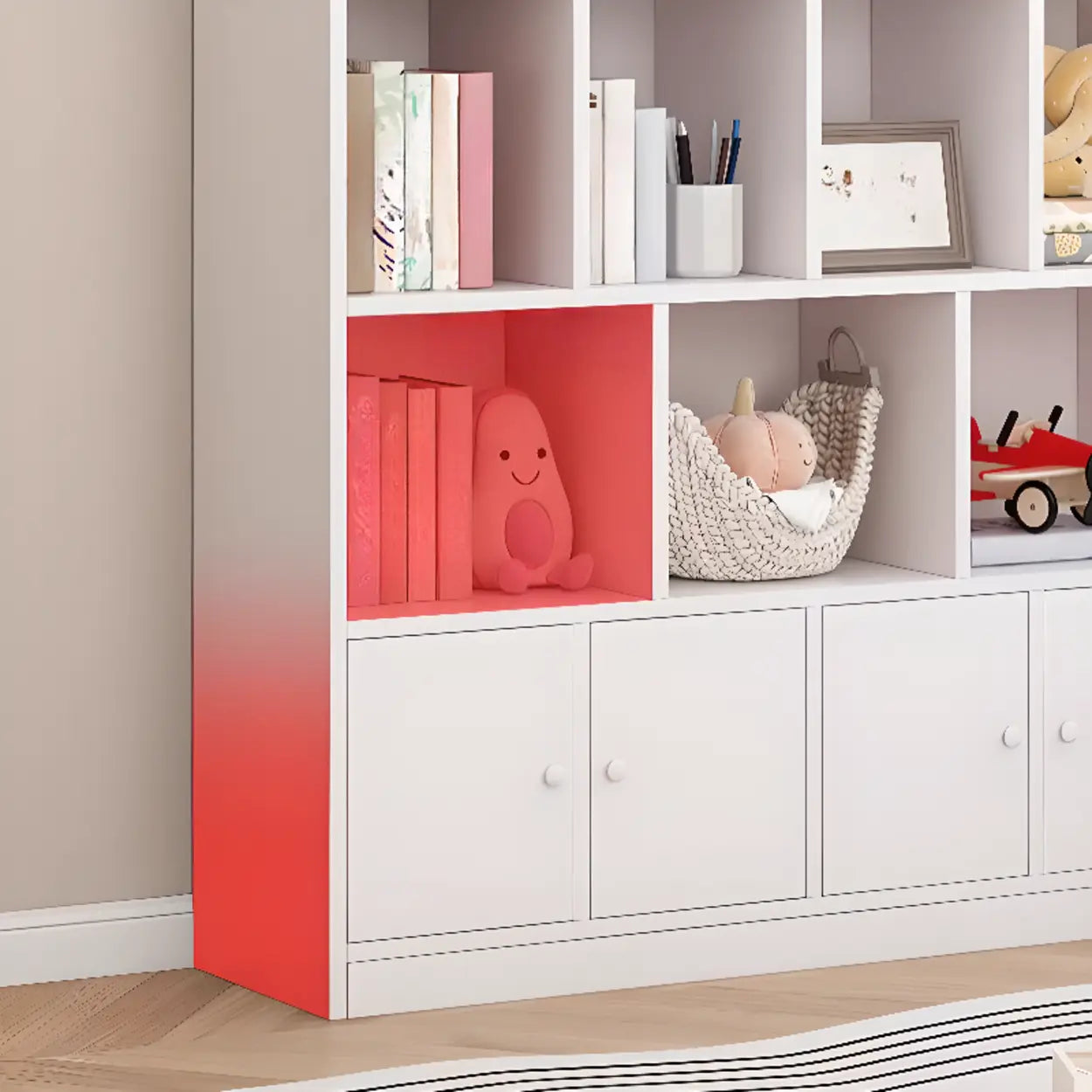 Modern Horizontal White Wood Display Bookcase