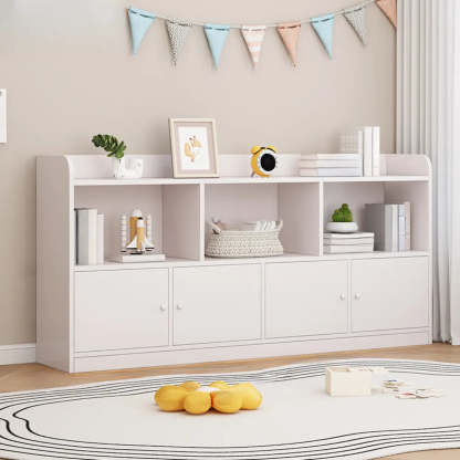 Modern Horizontal White Wood Display Bookcase
