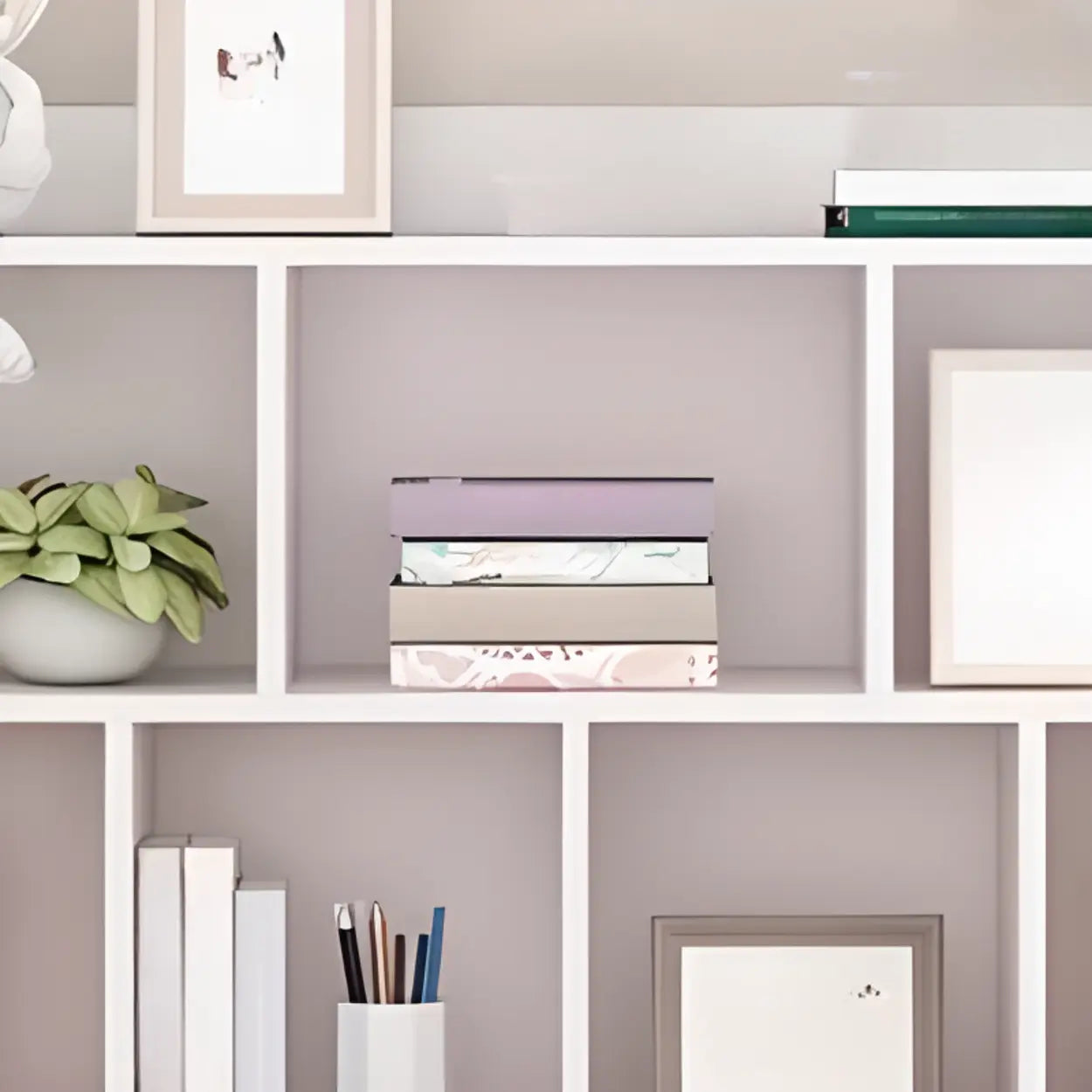 Modern Horizontal White Wood Display Bookcase