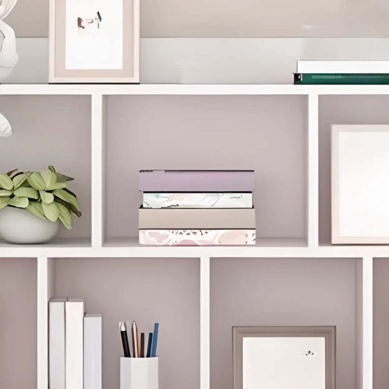 Modern Horizontal White Wood Display Bookcase