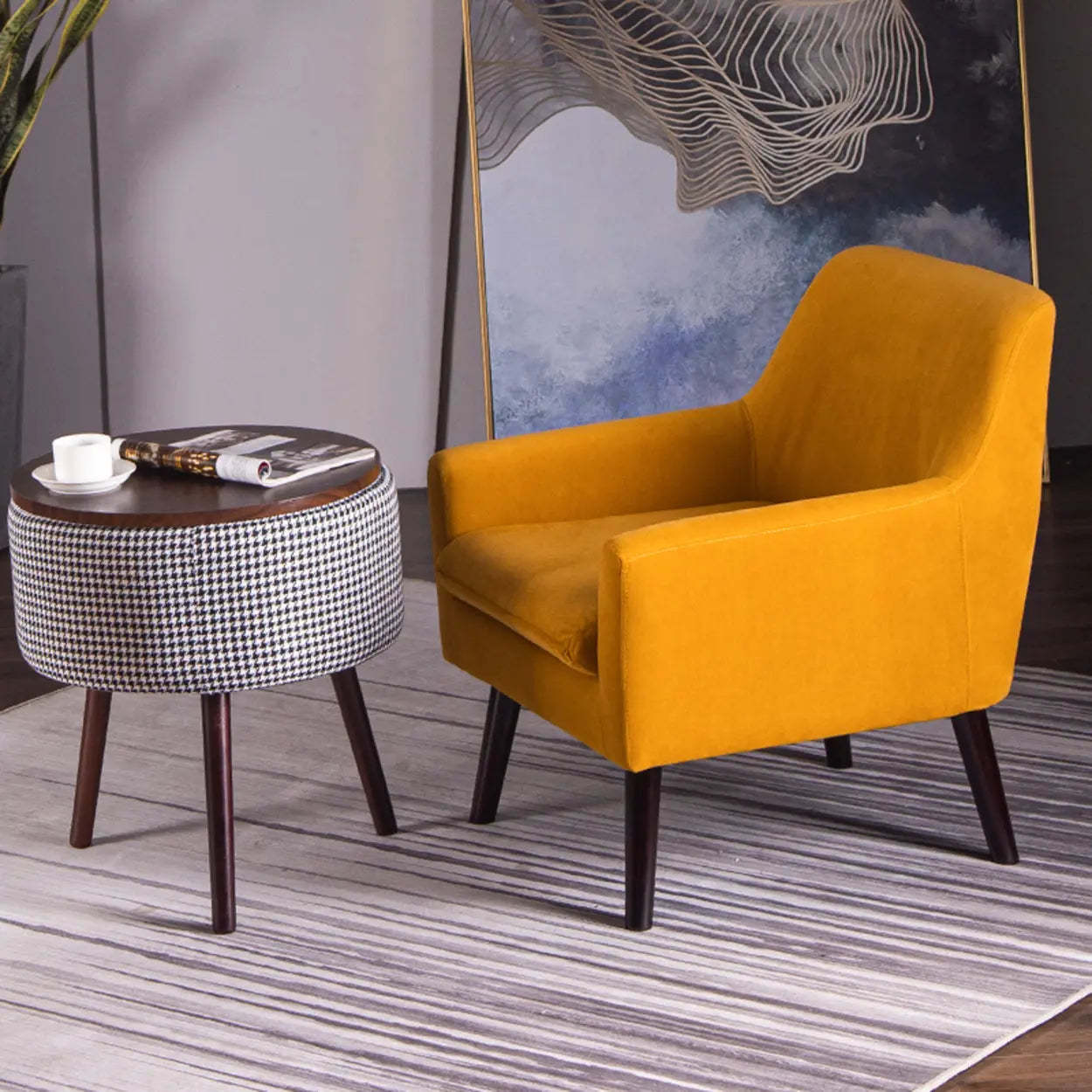 Modern Houndstooth Blue Arm Accent Chair