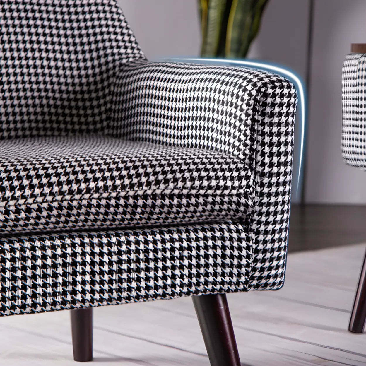 Modern Houndstooth Blue Arm Accent Chair