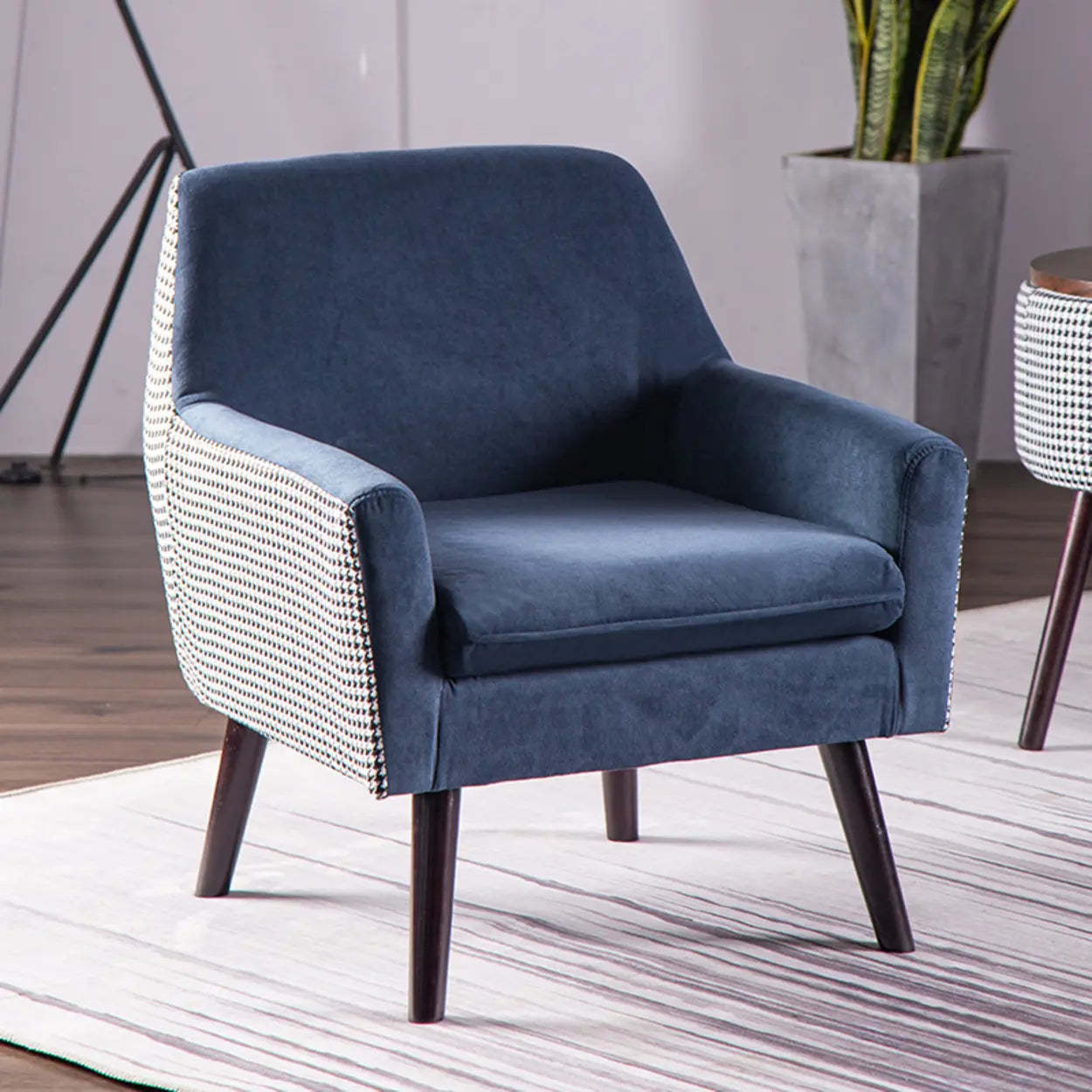 Modern Houndstooth Blue Arm Accent Chair