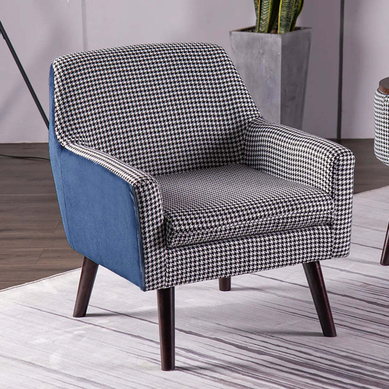 Modern Houndstooth Blue Arm Accent Chair