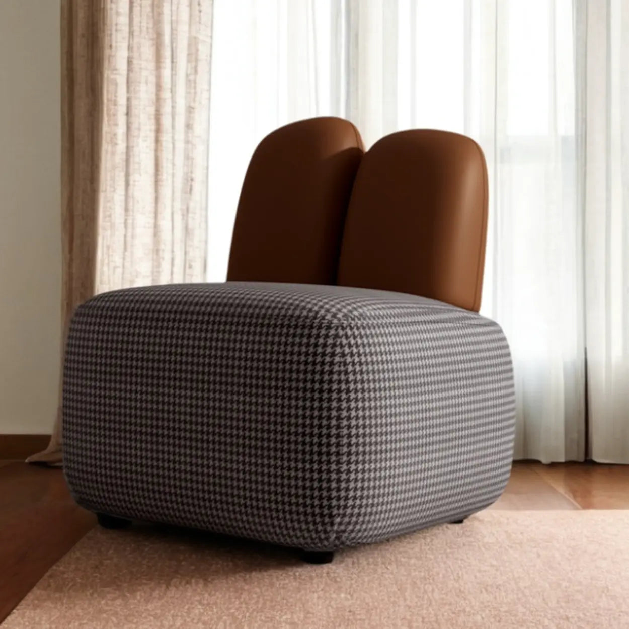 Modern Houndstooth Gray Ergonomic Rabbit Ear Chair