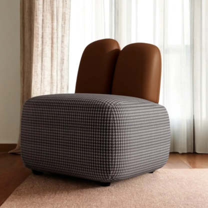 Modern Houndstooth Gray Ergonomic Rabbit Ear Chair — Leather