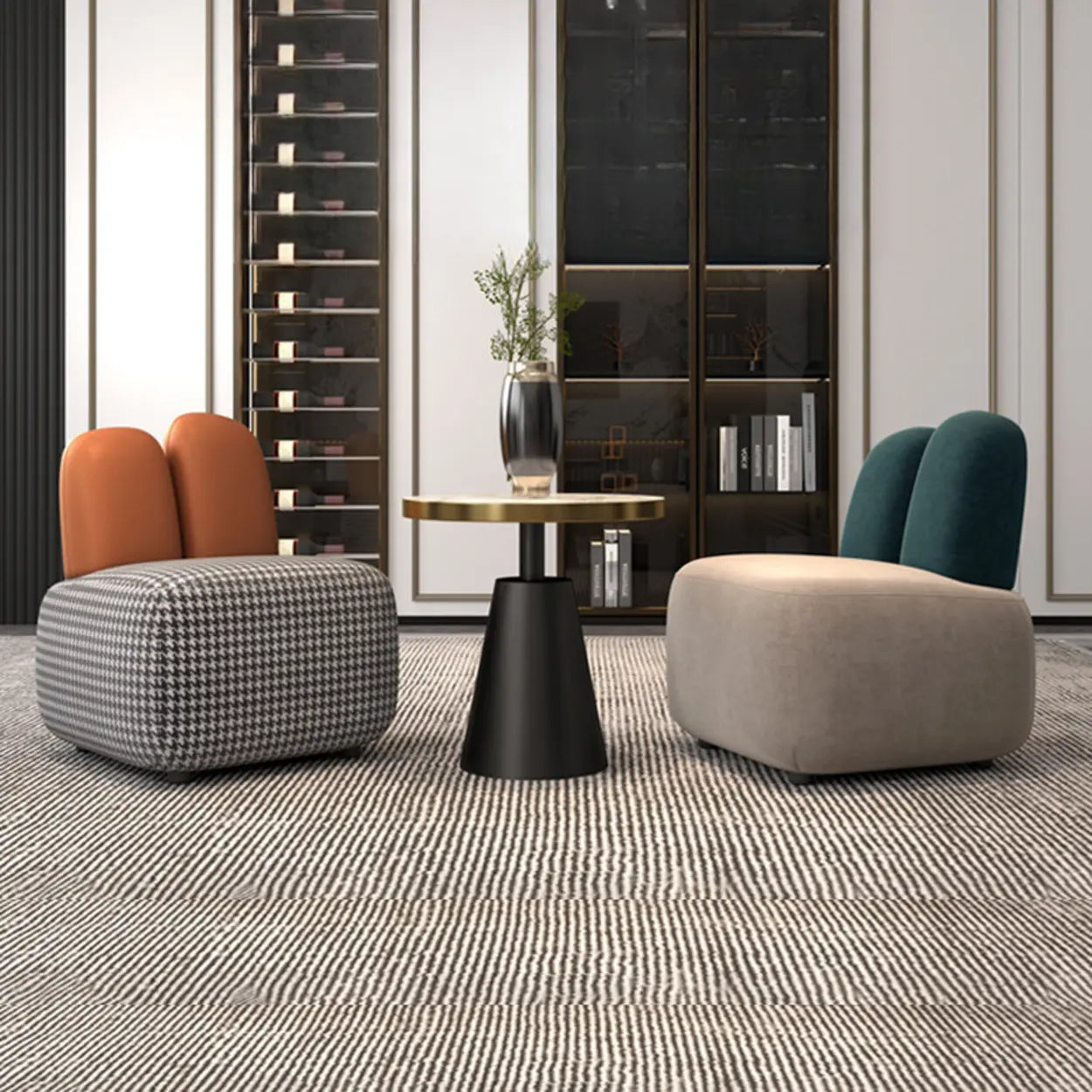 Modern Houndstooth Gray Ergonomic Rabbit Ear Chair