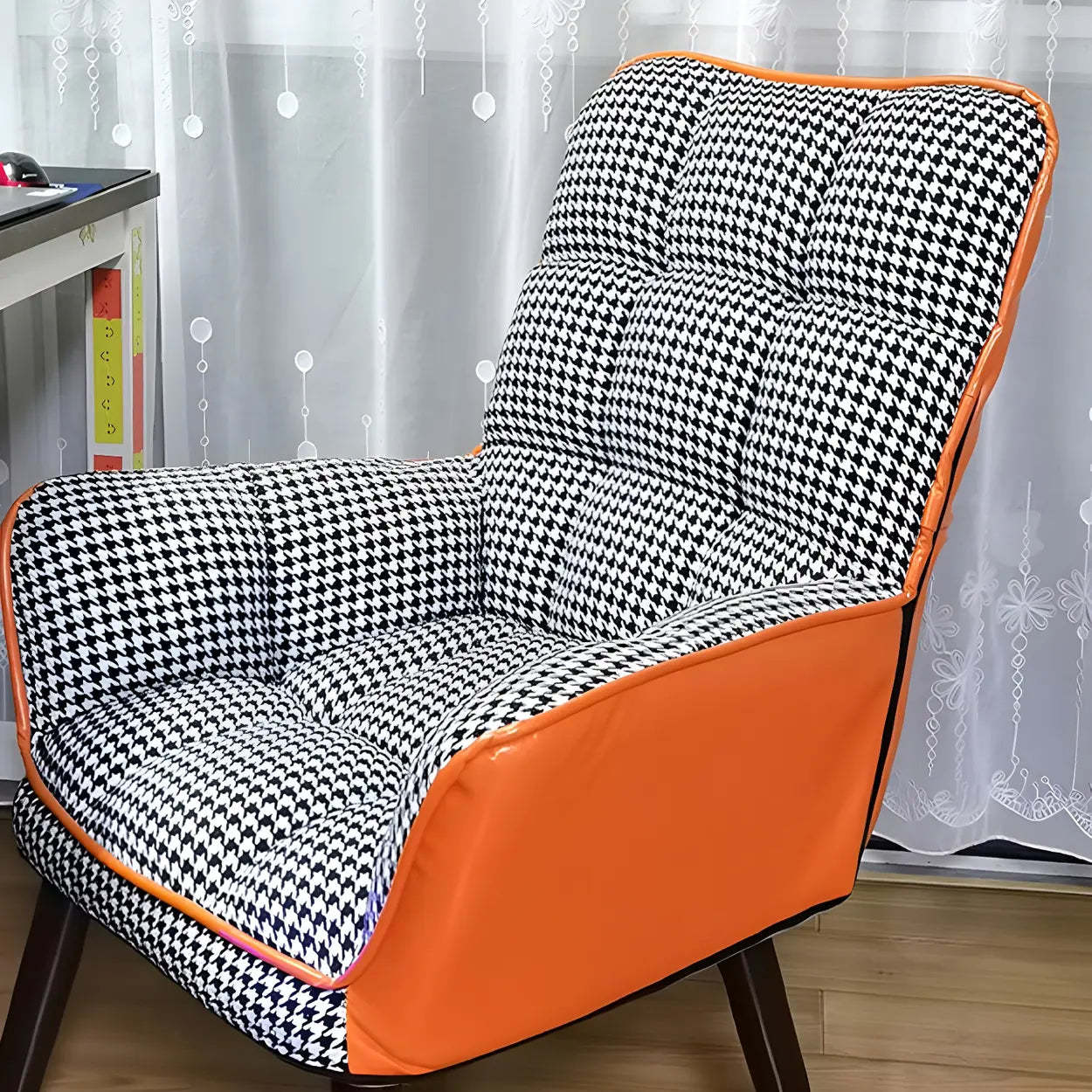 Modern Houndstooth Cushioned Wood Office Chair — Pink / 2 Piece Set