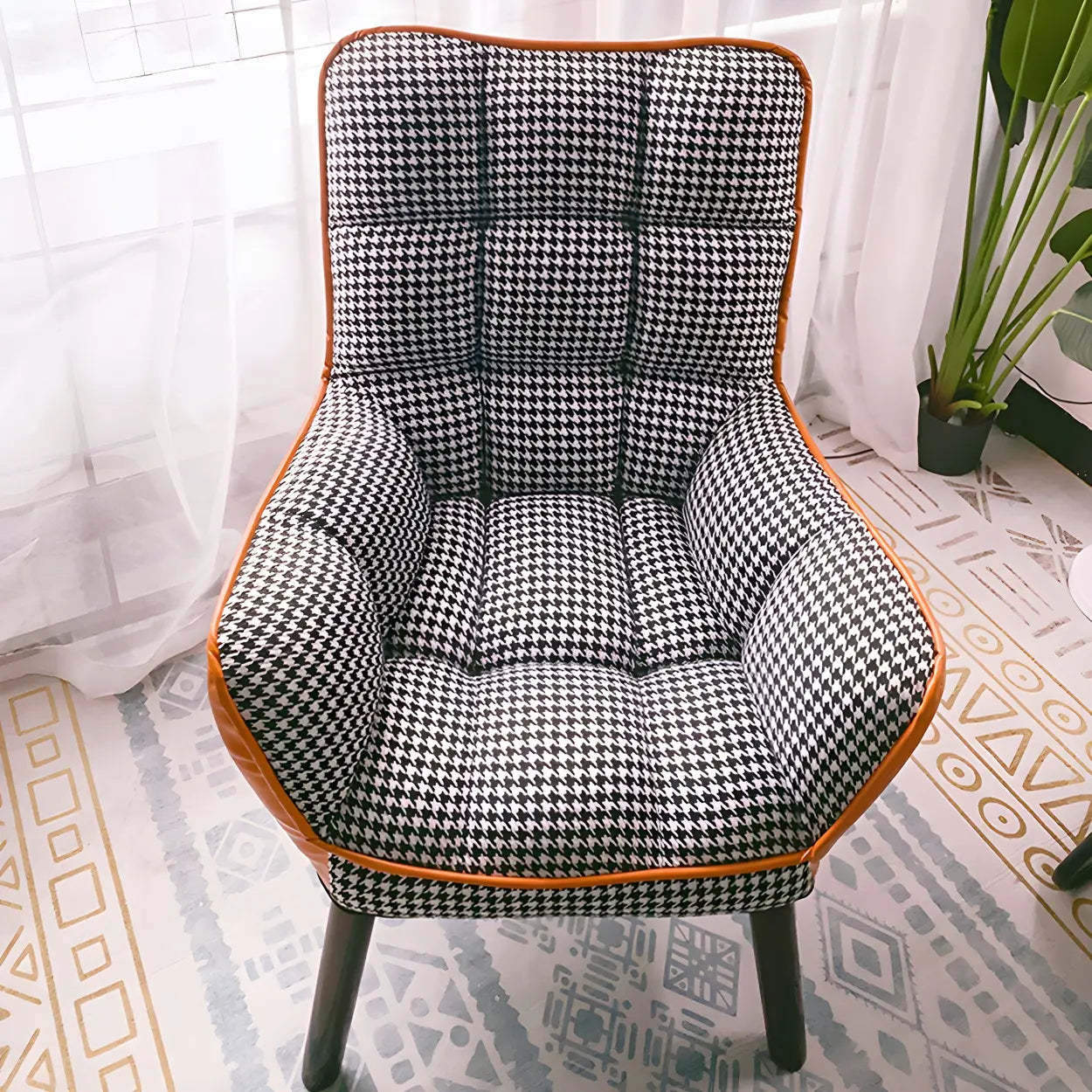 Modern Houndstooth Cushioned Wood Office Chair — Orange / 6 Piece Set