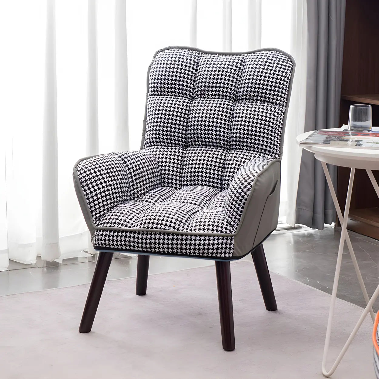 Modern Houndstooth Cushioned Wood Office Chair — Beige / 2 Piece Set