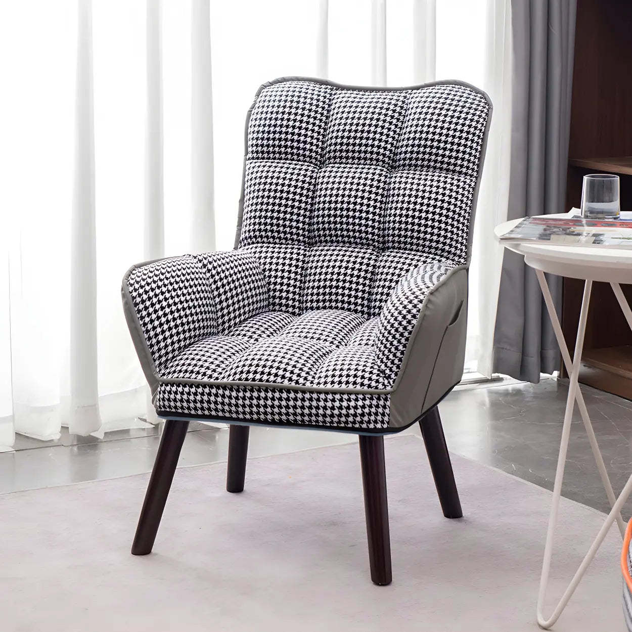 Modern Houndstooth Cushioned Wood Office Chair — Beige / 2 Piece Set