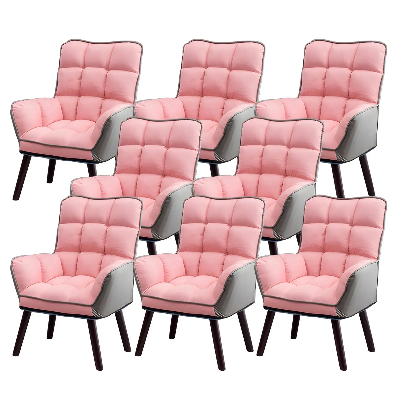 Modern Houndstooth Cushioned Wood Office Chair — Grey / 8 Piece Set