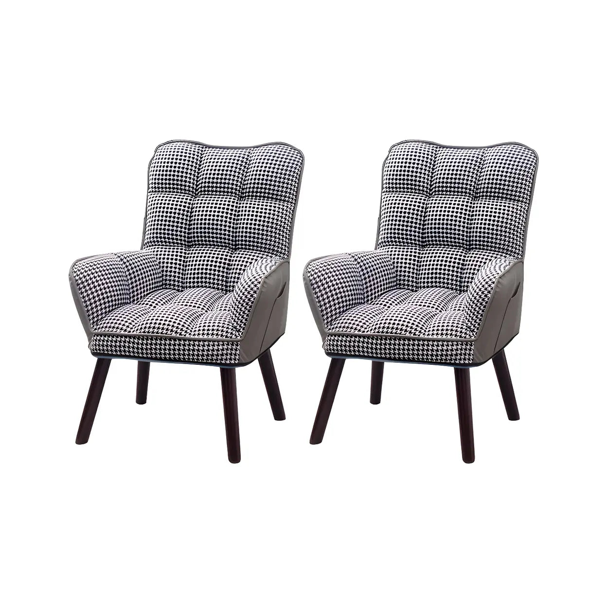 Modern Houndstooth Cushioned Wood Office Chair — Beige / 4 Piece Set