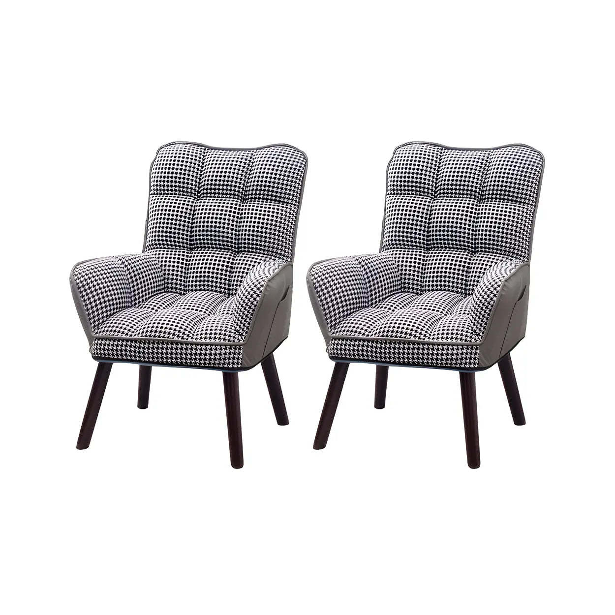 Modern Houndstooth Cushioned Wood Office Chair — Beige / 4 Piece Set