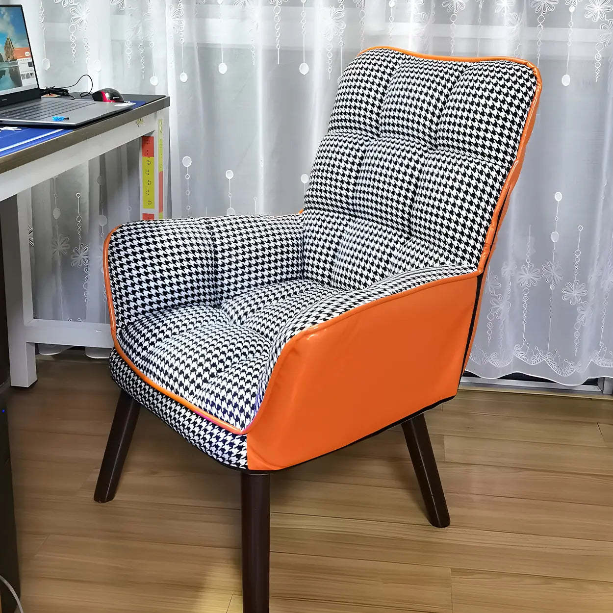 Modern Houndstooth Cushioned Wood Office Chair