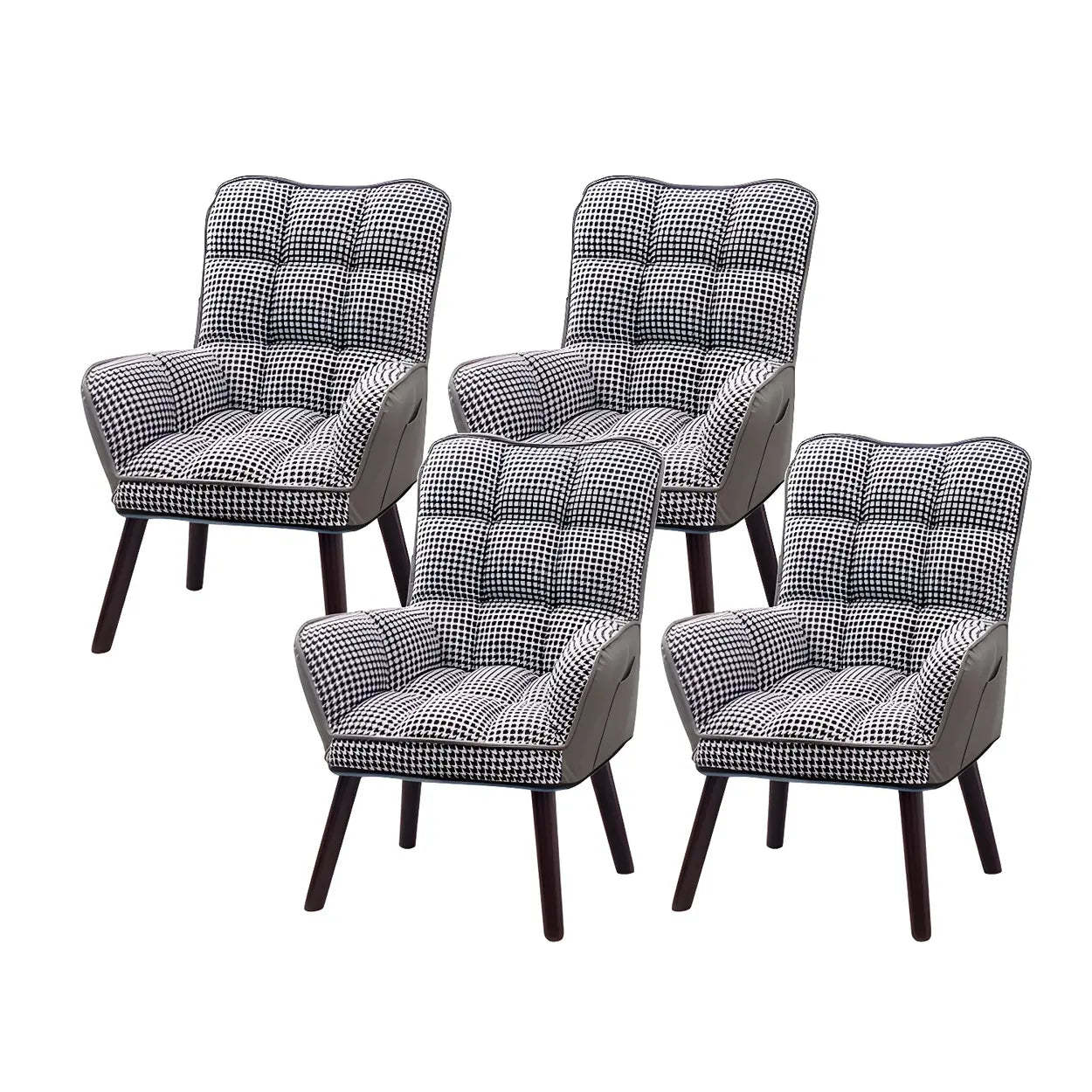 Modern Houndstooth Cushioned Wood Office Chair — Beige / 8 Piece Set