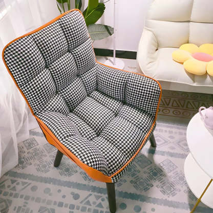 Modern Houndstooth Cushioned Wood Office Chair — Khaki / 2 Piece Set
