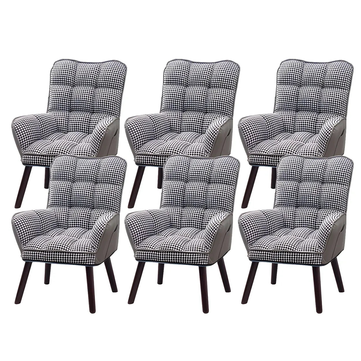 Modern Houndstooth Cushioned Wood Office Chair — Khaki / 4 Piece Set