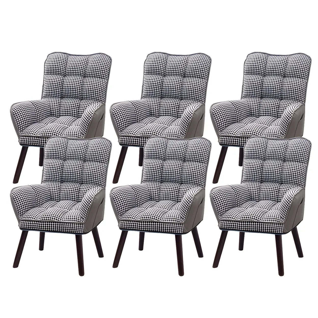 Modern Houndstooth Cushioned Wood Office Chair — Khaki / 4 Piece Set