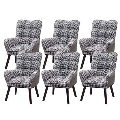 Modern Houndstooth Cushioned Wood Office Chair — Khaki / 4 Piece Set