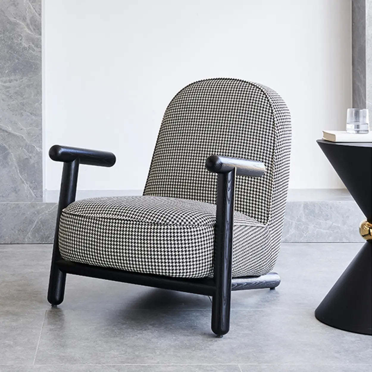 Modern Houndstooth Wood Lounge Chair with Arms