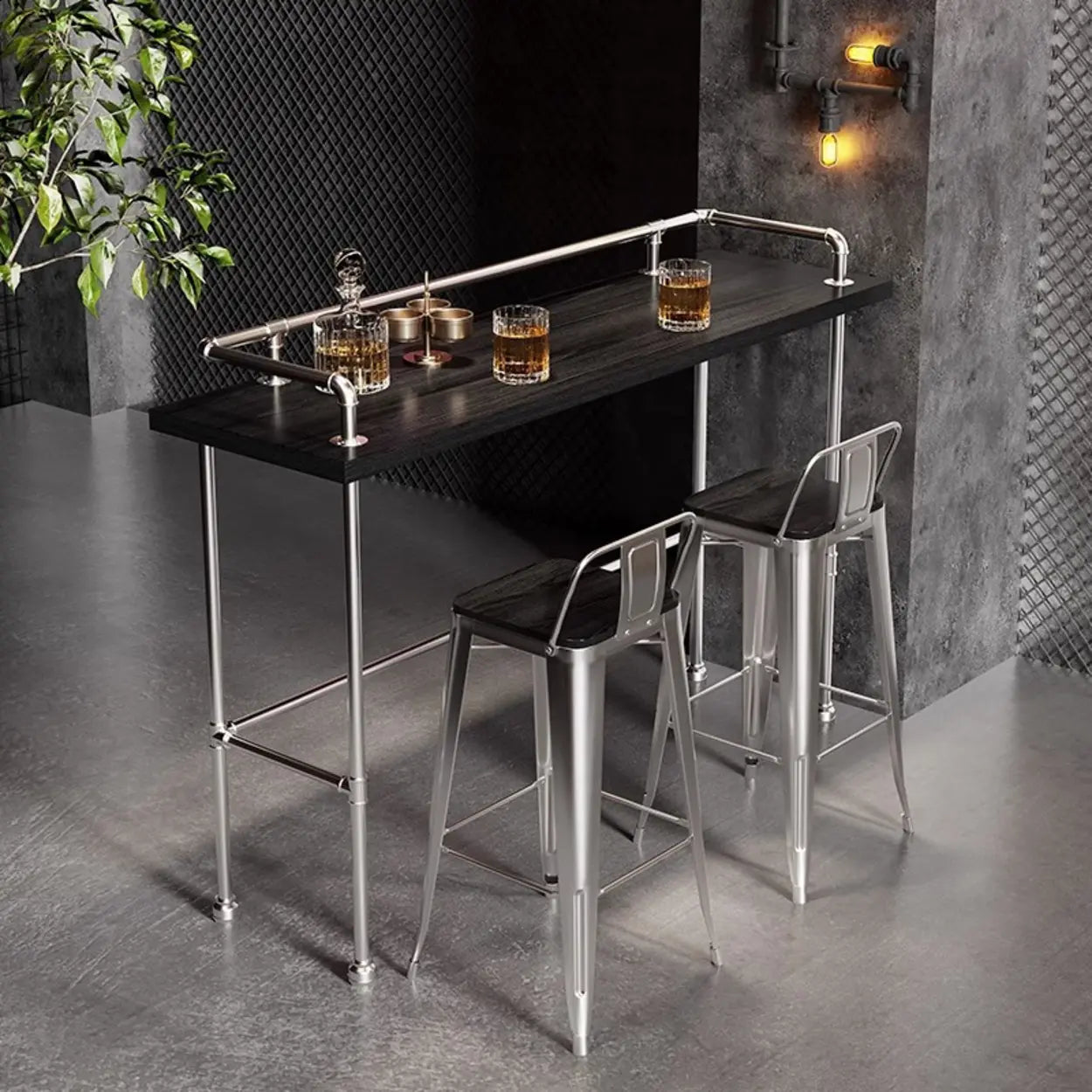 Industrial Spectator Height Bar Table with Railing — Red / Table Only