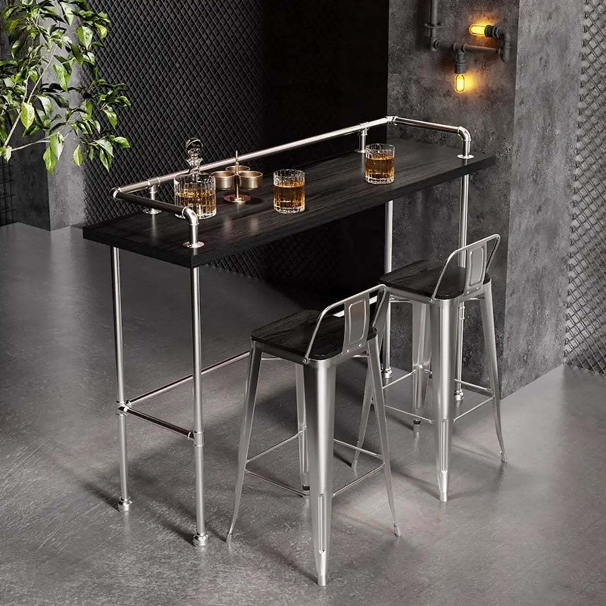 Industrial Spectator Height Bar Table with Railing — Red / Table Only