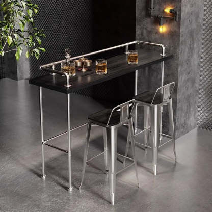 Industrial Spectator Height Bar Table with Railing — Red / Table Only