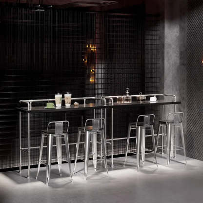 Industrial Spectator Height Bar Table with Railing — Silver / Table Only