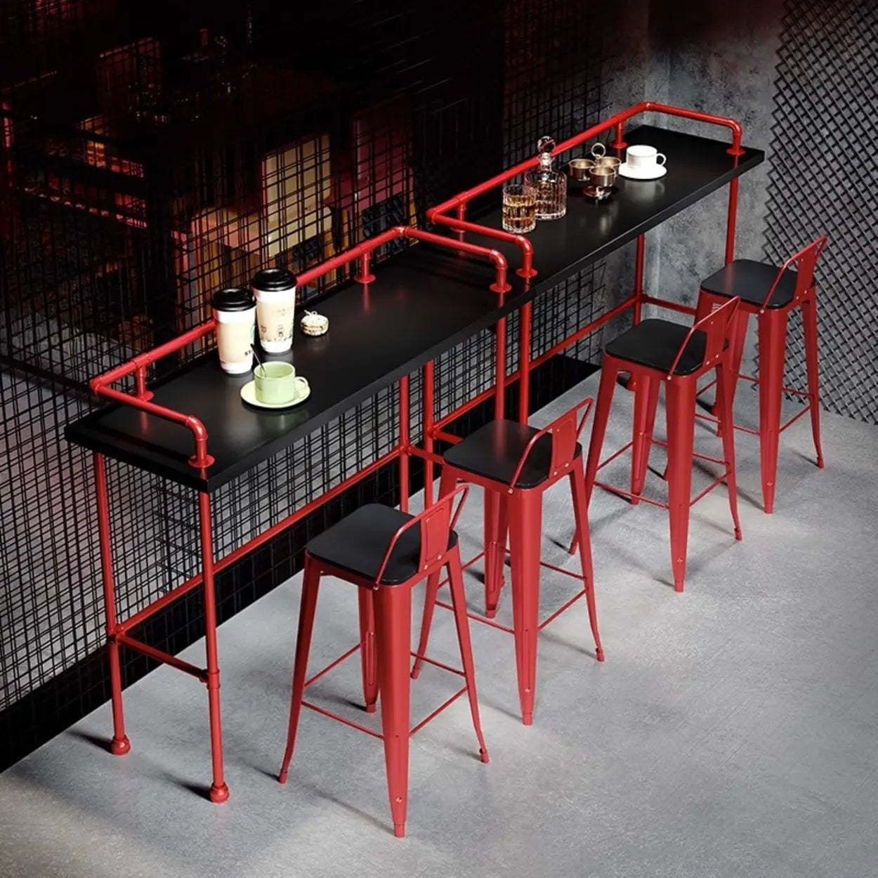 Industrial Spectator Height Bar Table with Railing — Red / Table Only