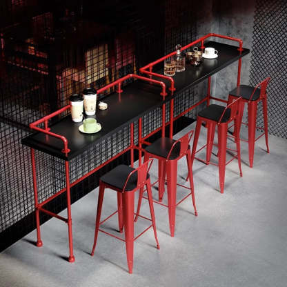 Industrial Spectator Height Bar Table with Railing — Red / Table Only