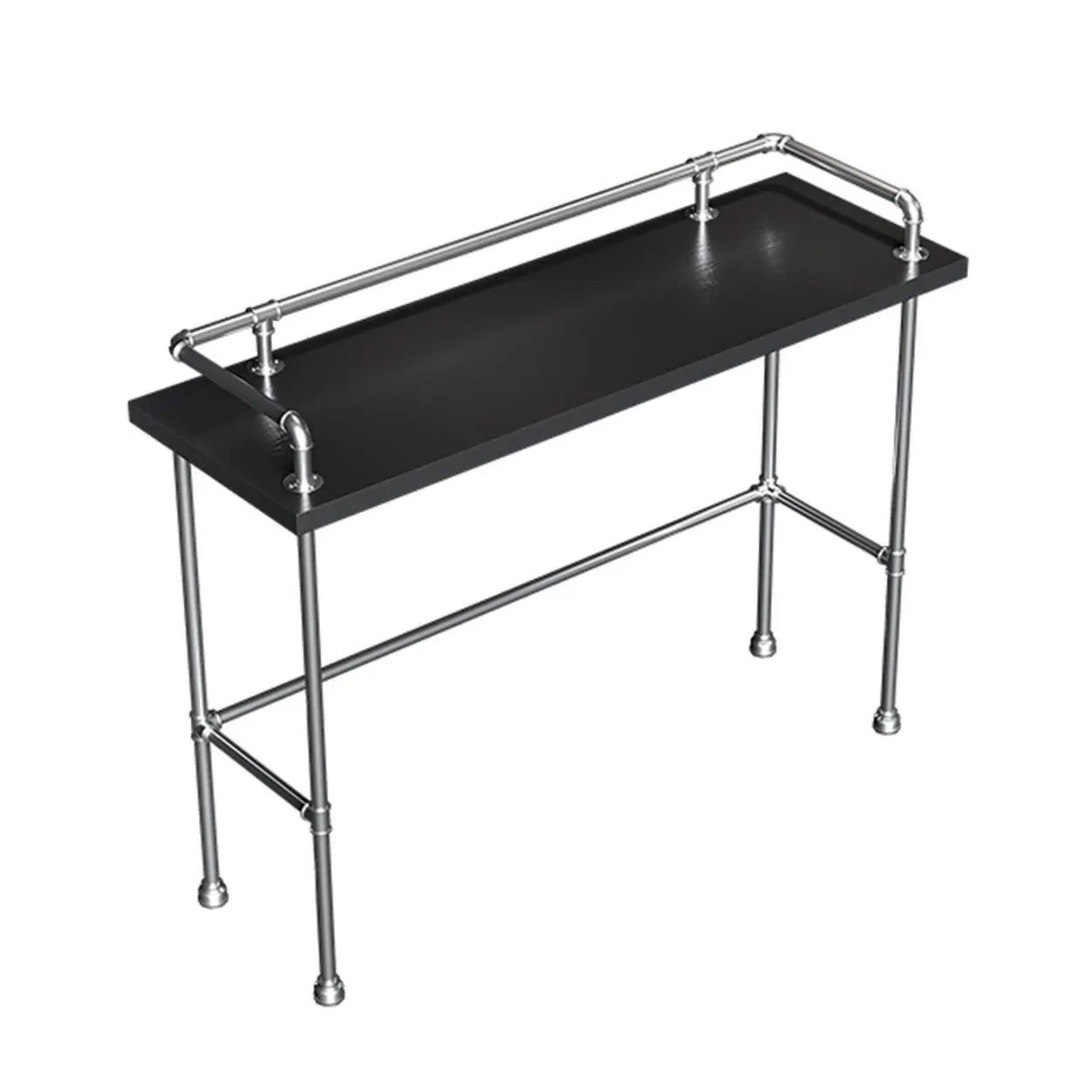 Industrial Spectator Height Bar Table with Railing — Silver / Table Only