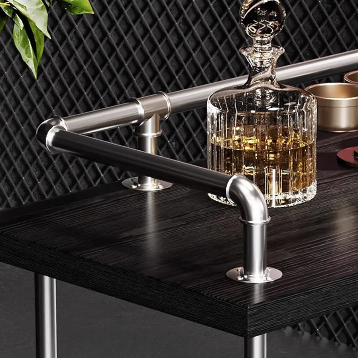 Industrial Spectator Height Bar Table with Railing — Silver / Table Only