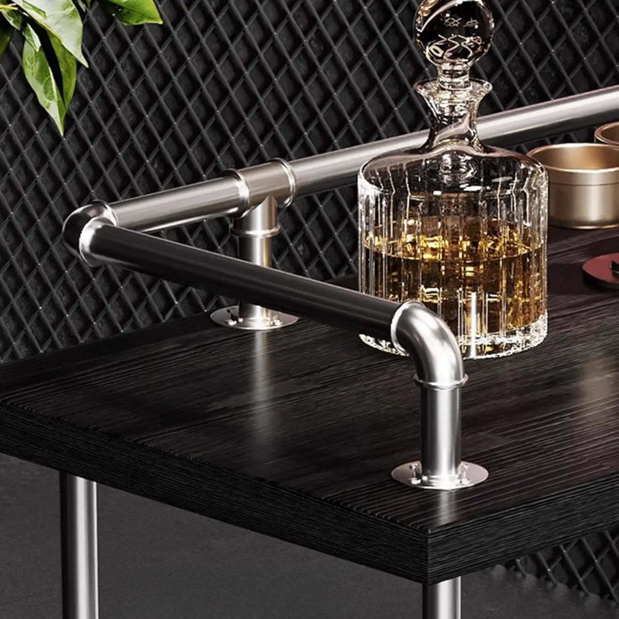 Industrial Spectator Height Bar Table with Railing — Silver / Table Only
