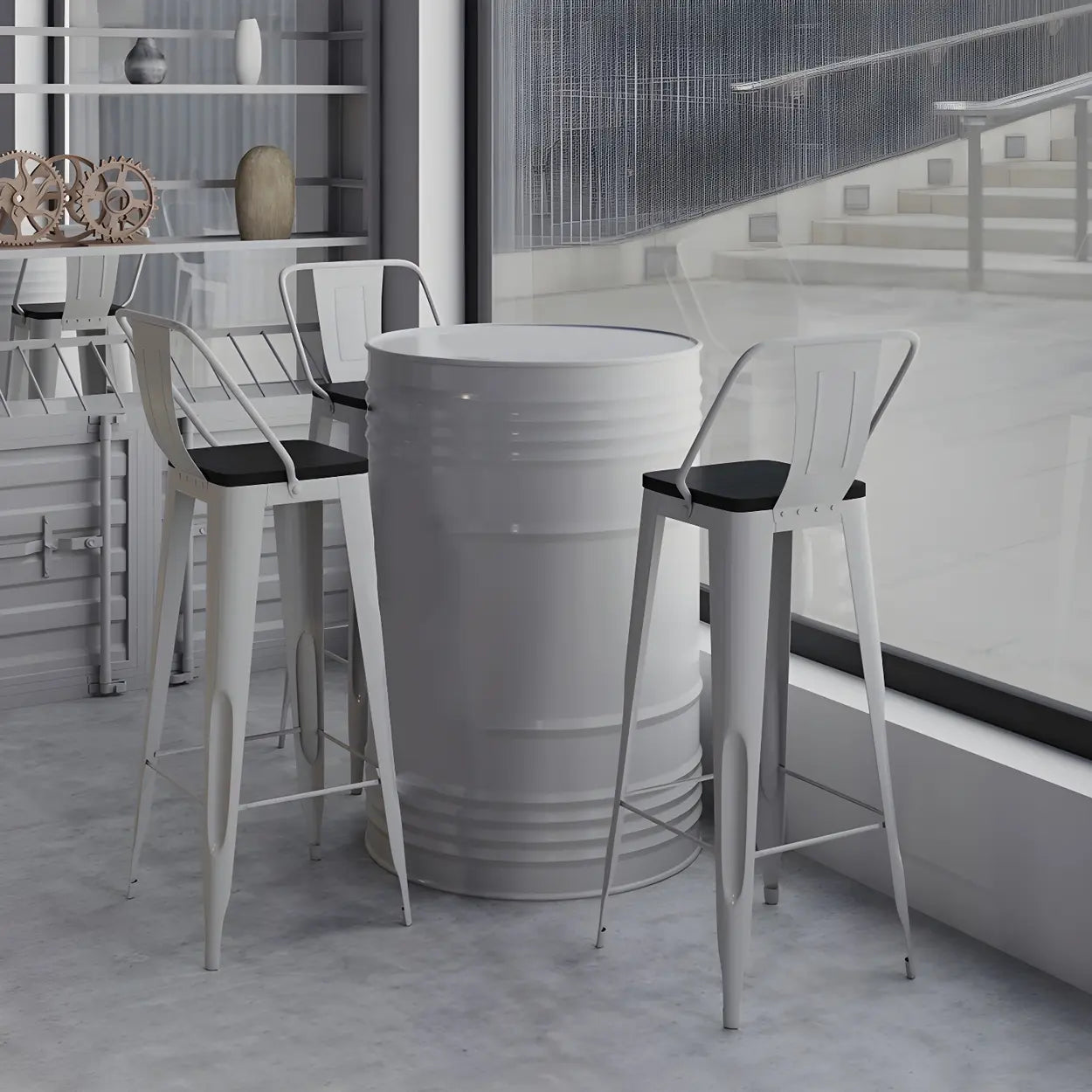 Industrial Steel Drum Counter Height Cafe Bar Table — Table Only