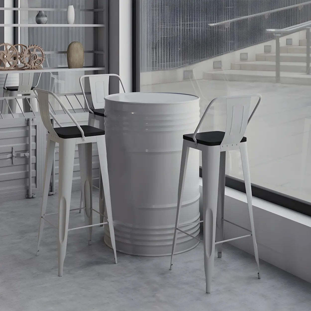 Industrial Steel Drum Counter Height Cafe Bar Table — Table Only