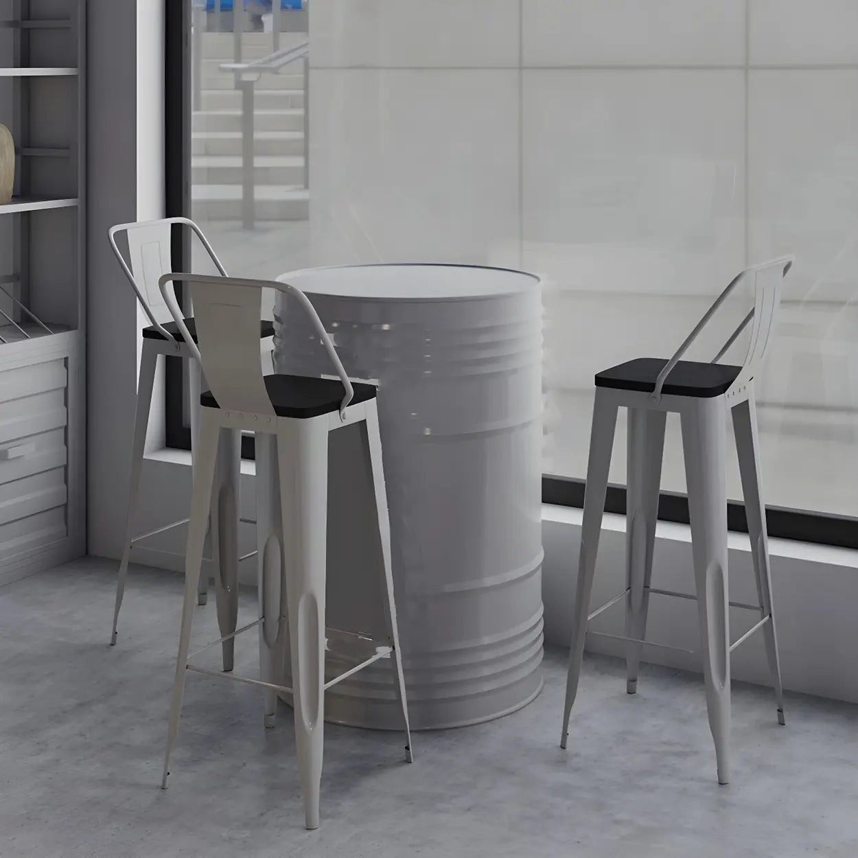 Industrial Steel Drum Counter Height Cafe Bar Table