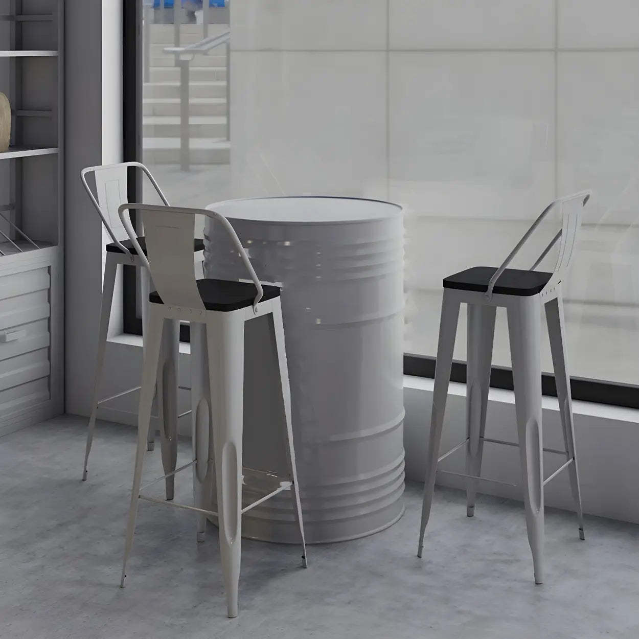 Industrial Steel Drum Counter Height Cafe Bar Table