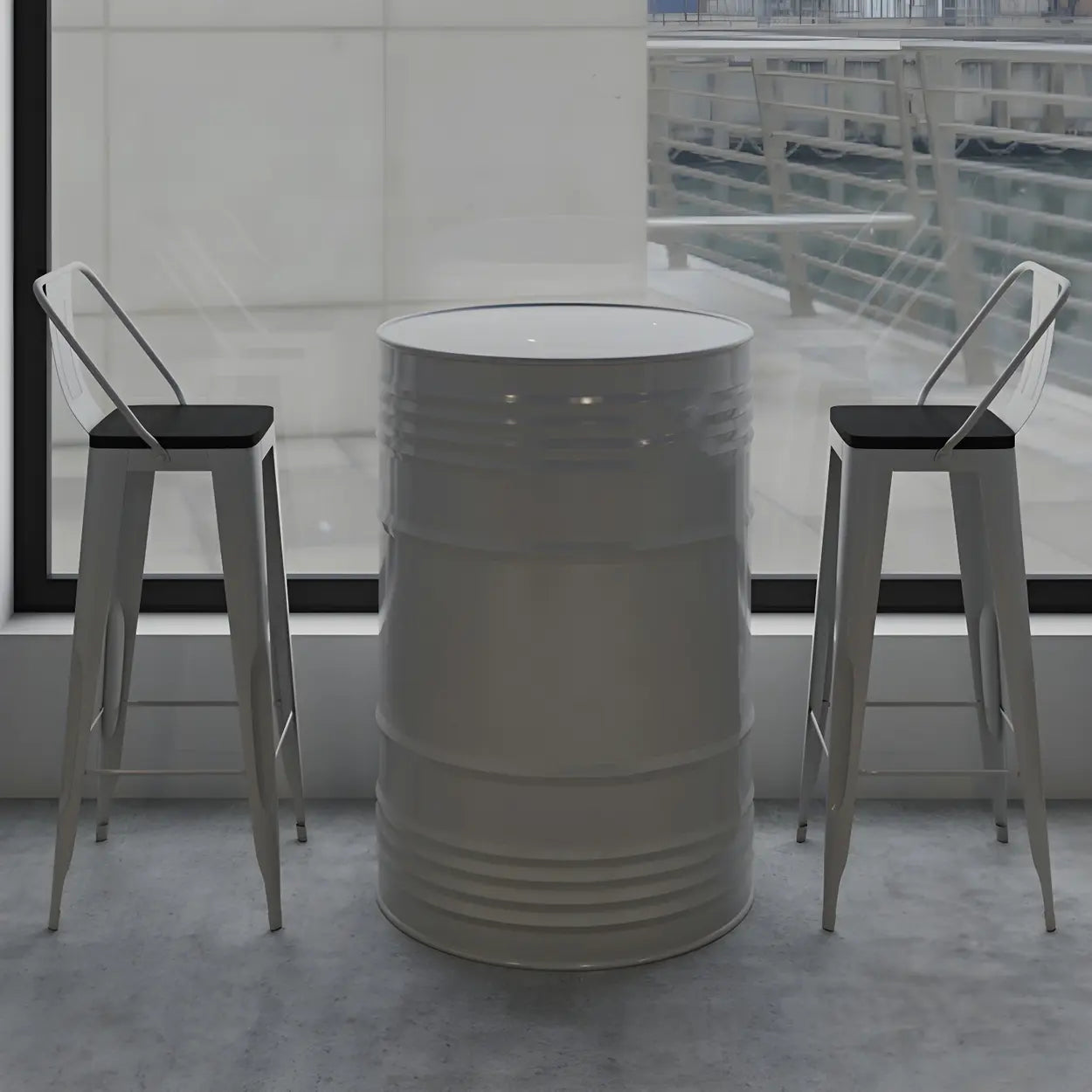 Industrial Steel Drum Counter Height Cafe Bar Table