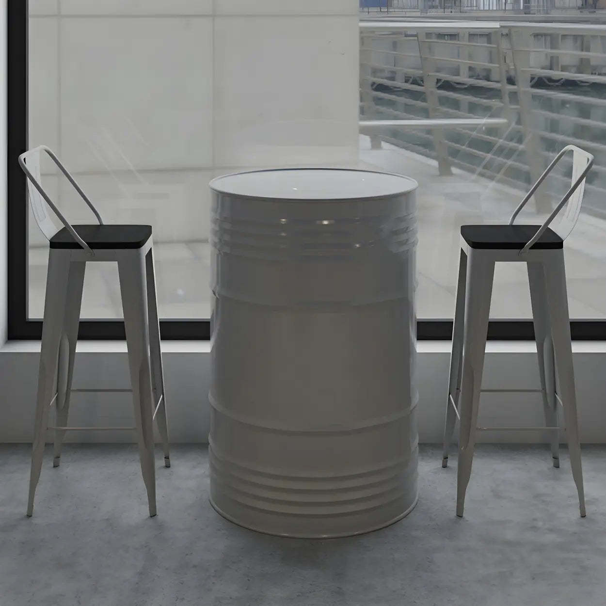 Industrial Steel Drum Counter Height Cafe Bar Table