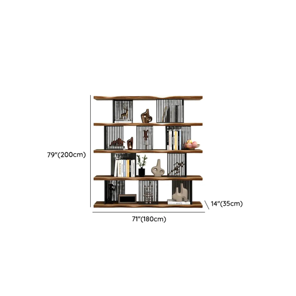 Industrial Wood Wave 4-Tier Bookshelf