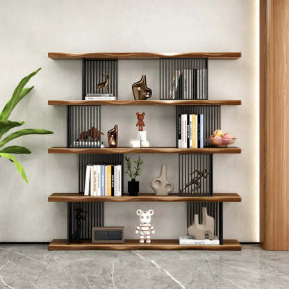 Industrial Wood Wave 4-Tier Bookshelf