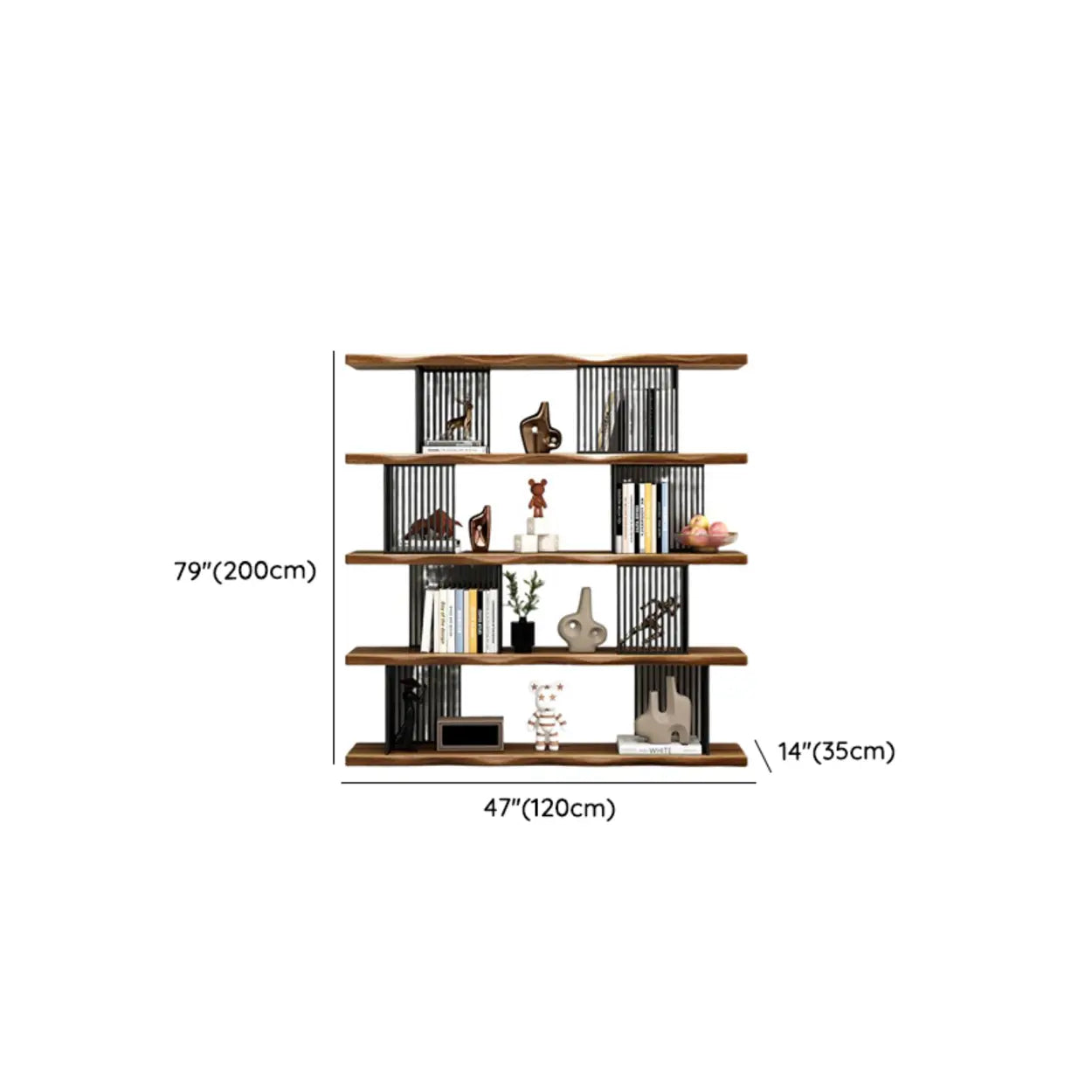 Industrial Wood Wave 4-Tier Bookshelf