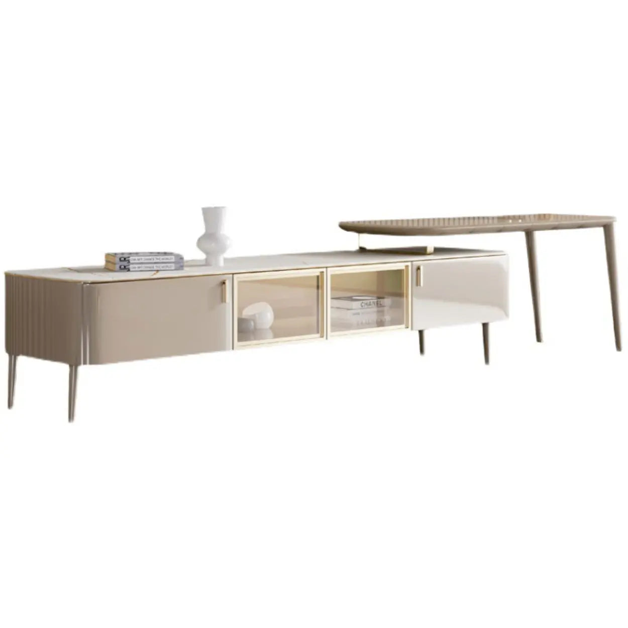Modern Khaki Marble TV Stand with Cabinet