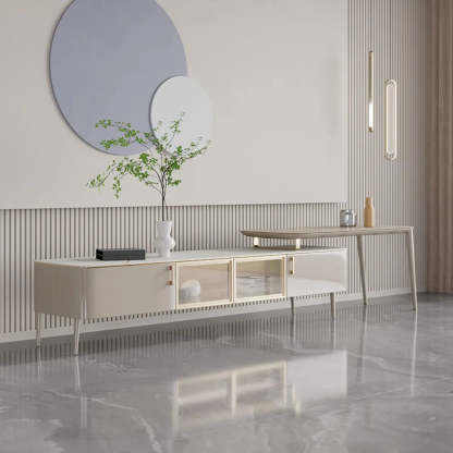Modern Khaki Marble TV Stand with Cabinet